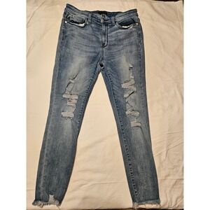 Judy Blue Distressed Skinny Jeans Medium Wash Frayed Hem Size 13/31